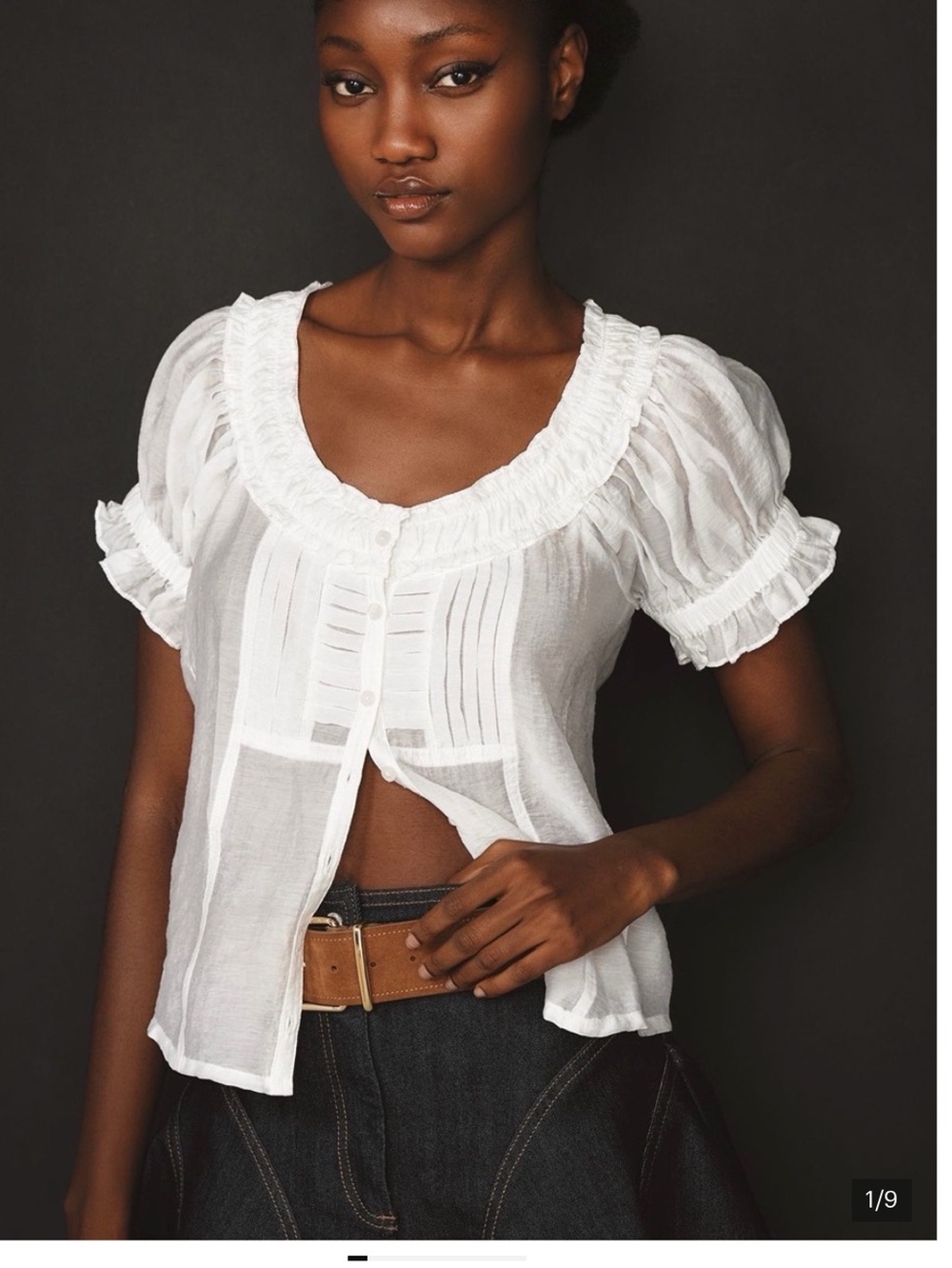 Anthropologie Pilcro white ruffled scoop neck puffed sleeve blouse